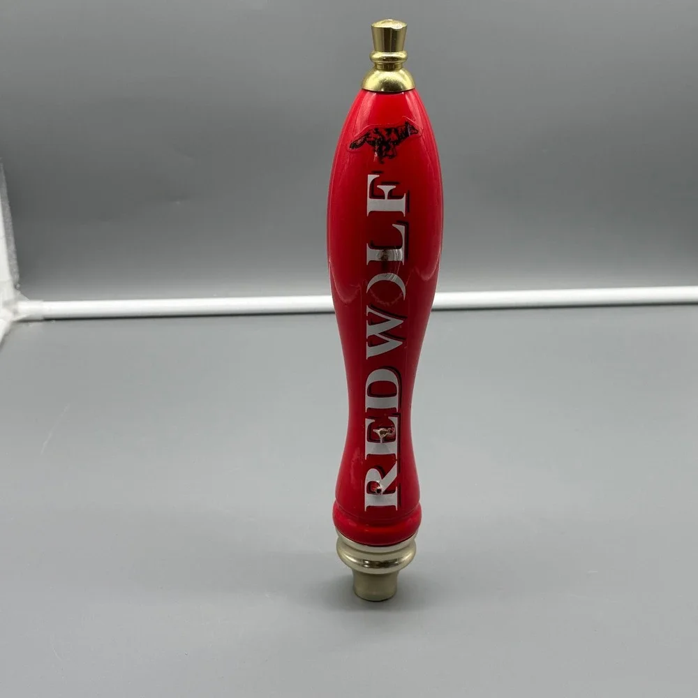 Vintage Redwolf Lager Beer Tap Handle Red Gold‎ Running Wolf Logo 10 Inch